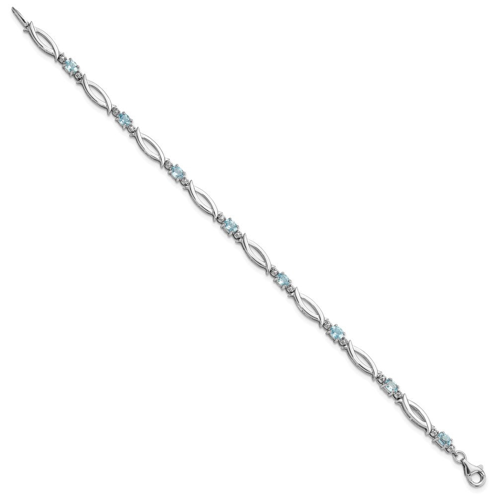Sterling Silver Rhodium-Plated Light Swiss Blue Topaz and Diamond Bracelet