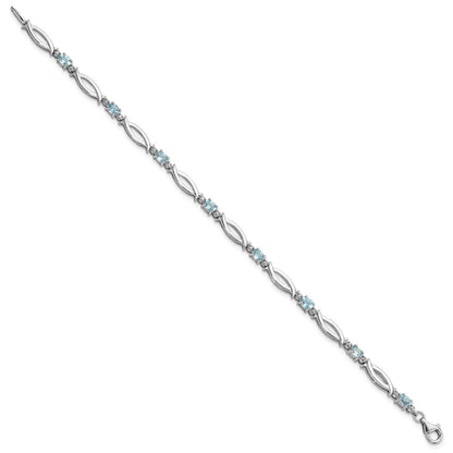 Sterling Silver Rhodium-Plated Light Swiss Blue Topaz and Diamond Bracelet