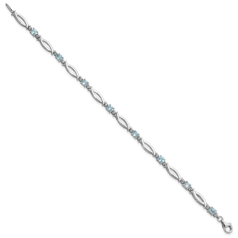 Sterling Silver Rhodium-Plated Light Swiss Blue Topaz and Diamond Bracelet