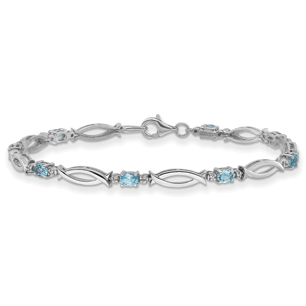 Sterling Silver Rhodium-Plated Light Swiss Blue Topaz and Diamond Bracelet