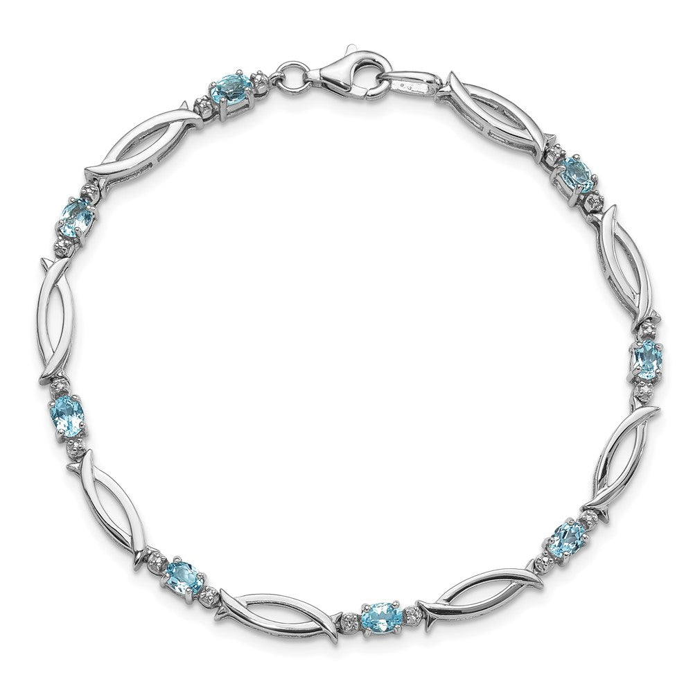 Sterling Silver Rhodium-Plated Light Swiss Blue Topaz and Diamond Bracelet