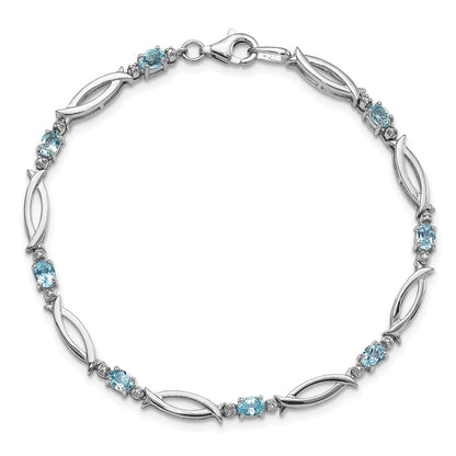 Sterling Silver Rhodium-Plated Light Swiss Blue Topaz and Diamond Bracelet