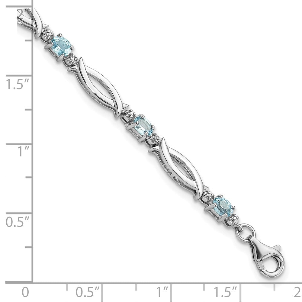 Sterling Silver Rhodium-Plated Light Swiss Blue Topaz and Diamond Bracelet