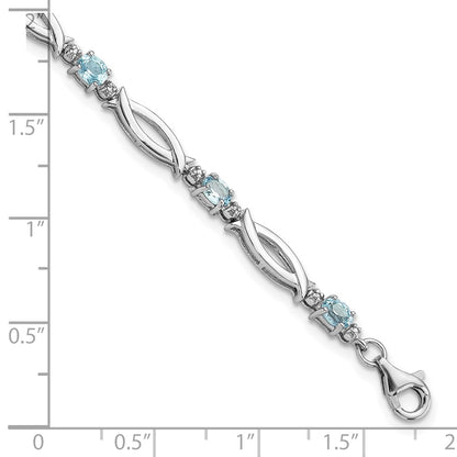 Sterling Silver Rhodium-Plated Light Swiss Blue Topaz and Diamond Bracelet