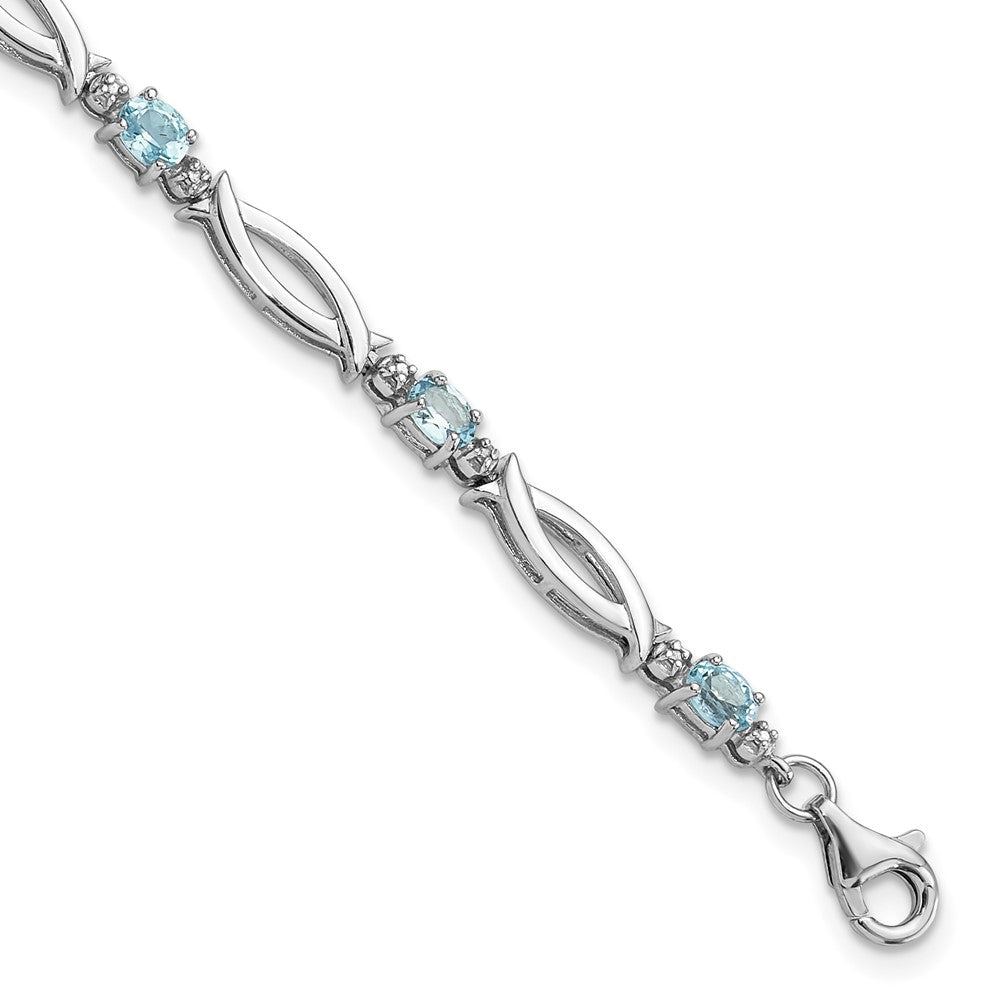 Sterling Silver Rhodium-Plated Light Swiss Blue Topaz and Diamond Bracelet