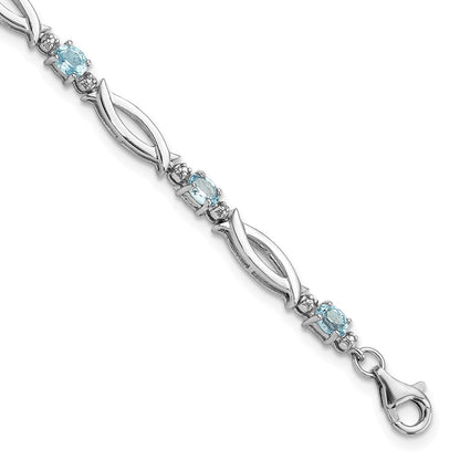 Sterling Silver Rhodium-Plated Light Swiss Blue Topaz and Diamond Bracelet