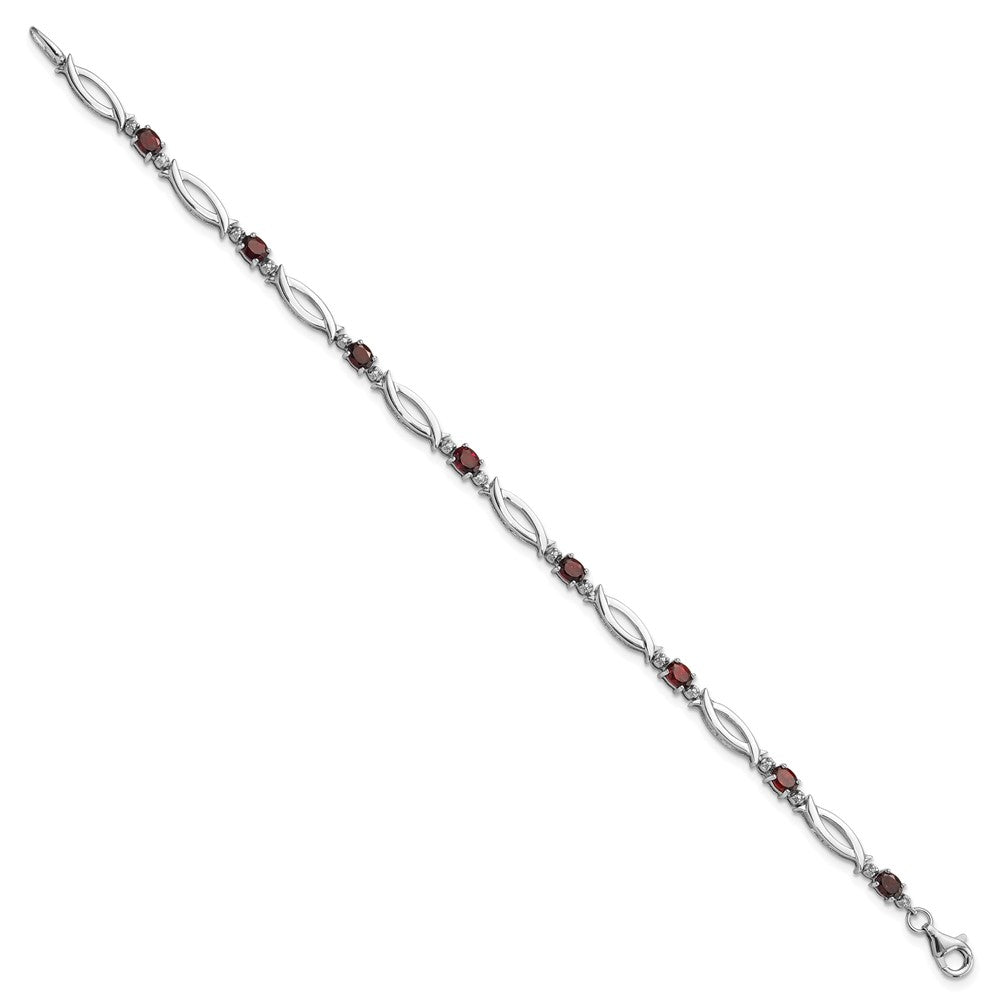 Sterling Silver Rhodium-Plated Garnet and Diamond 7.25in Bracelet