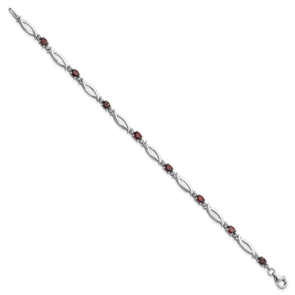 Sterling Silver Rhodium-Plated Garnet and Diamond 7.25in Bracelet