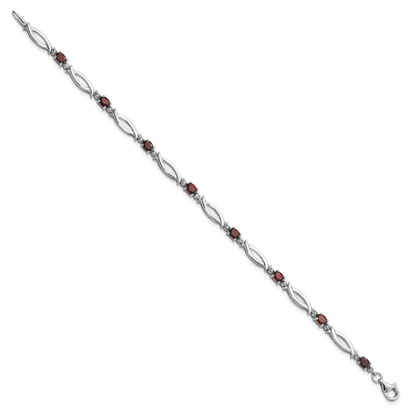 Sterling Silver Rhodium-Plated Garnet and Diamond 7.25in Bracelet