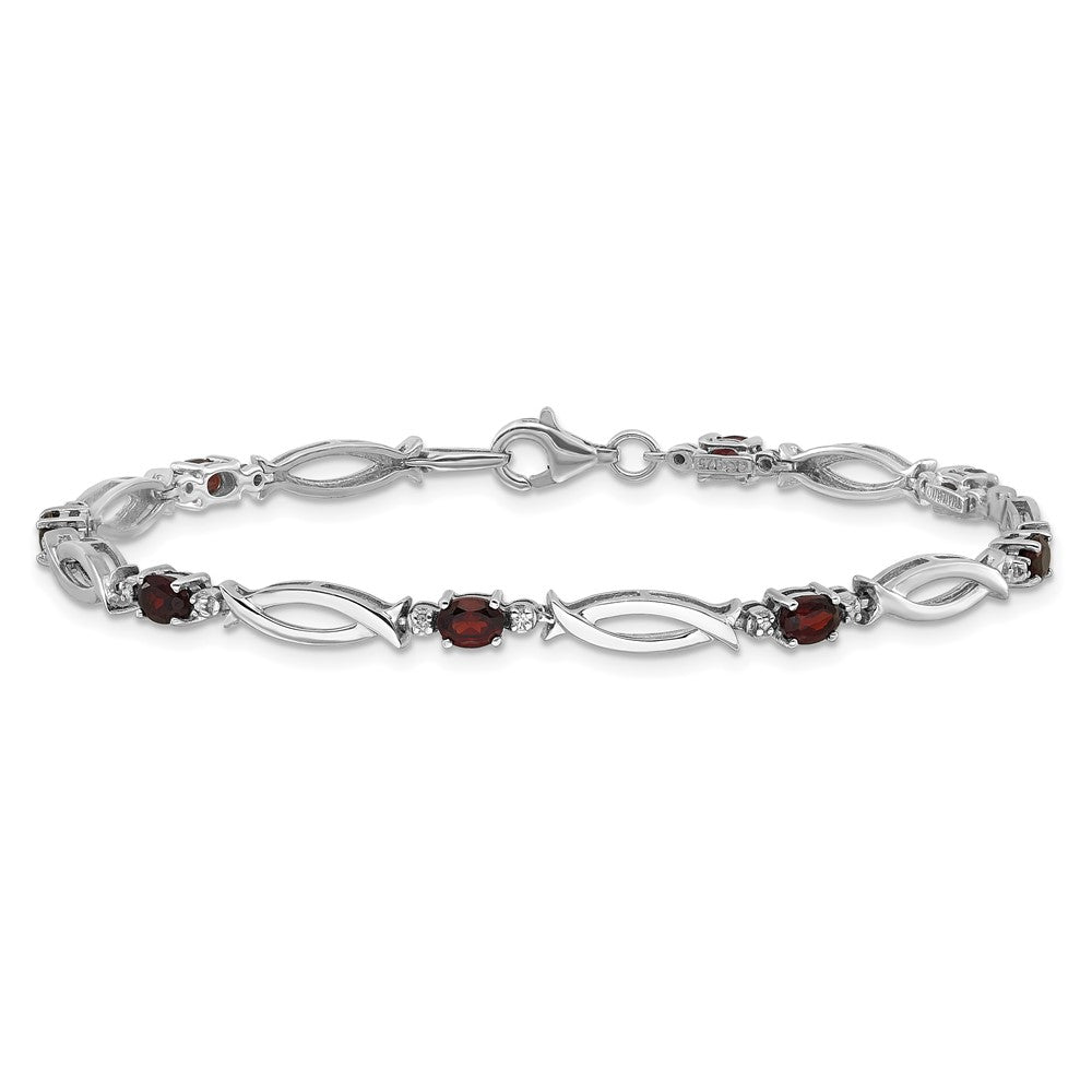 Sterling Silver Rhodium-Plated Garnet and Diamond 7.25in Bracelet