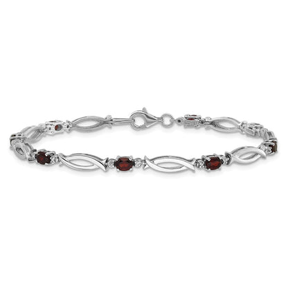 Sterling Silver Rhodium-Plated Garnet and Diamond 7.25in Bracelet