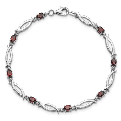 Sterling Silver Rhodium-Plated Garnet and Diamond 7.25in Bracelet