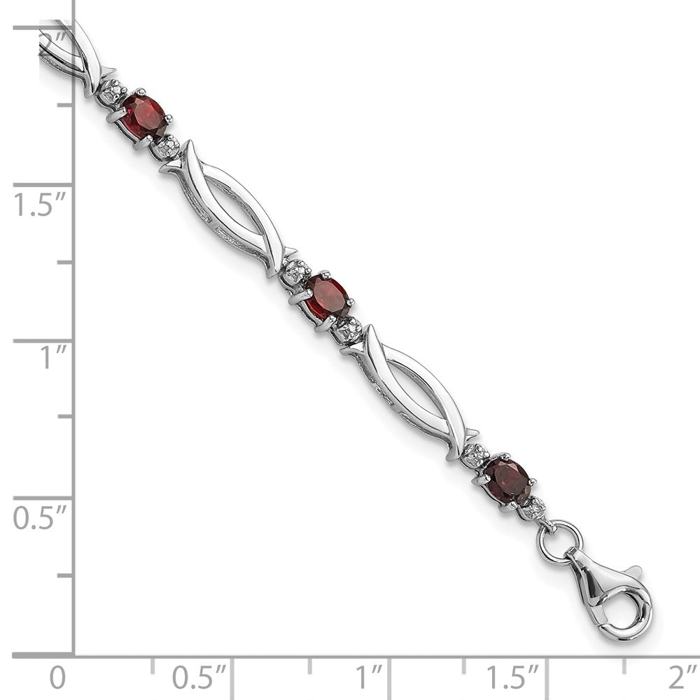 Sterling Silver Rhodium-Plated Garnet and Diamond 7.25in Bracelet