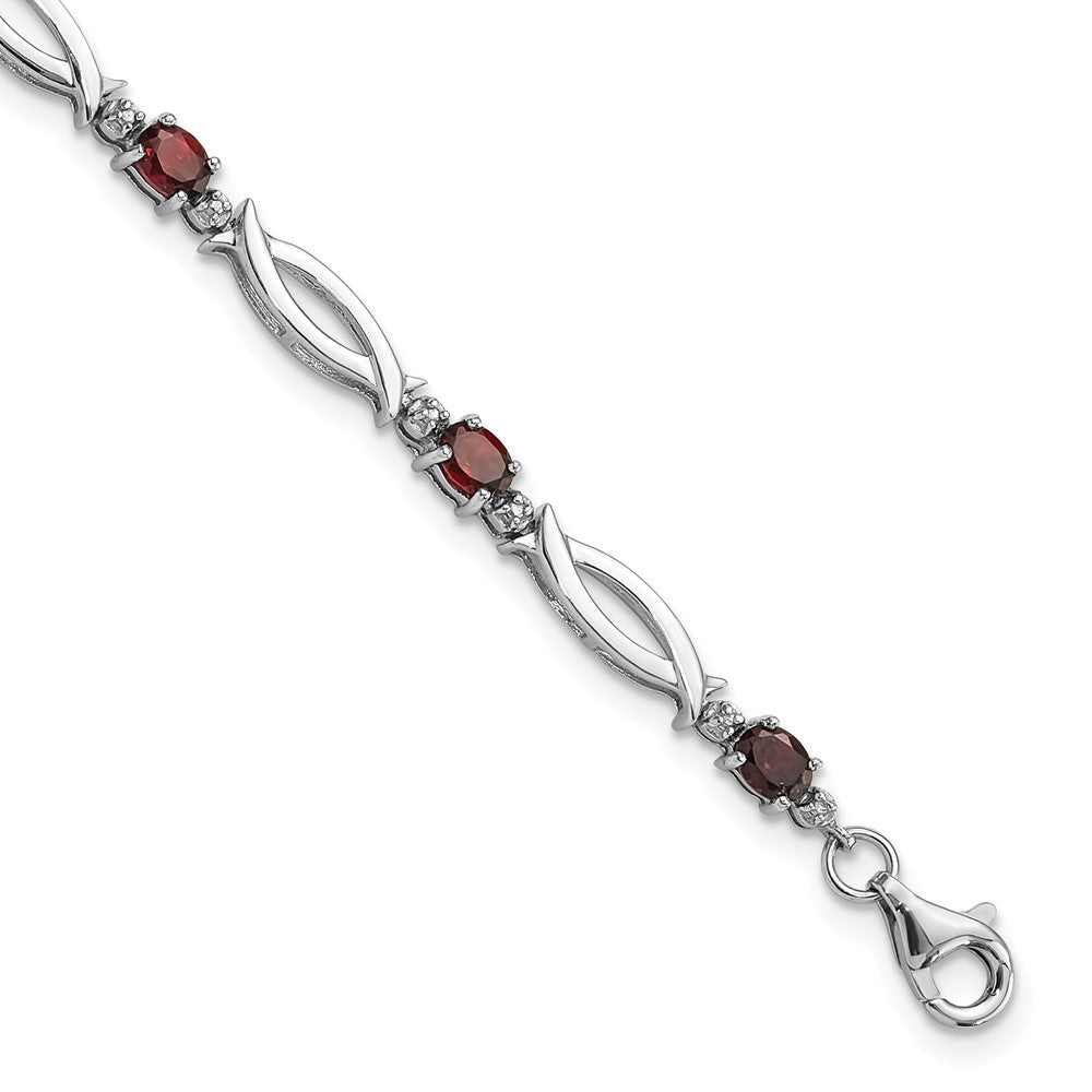 Sterling Silver Rhodium-Plated Garnet and Diamond 7.25in Bracelet