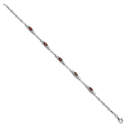 Sterling Silver Rhodium-Plated Garnet and Diamond Heart 7.5in Bracelet