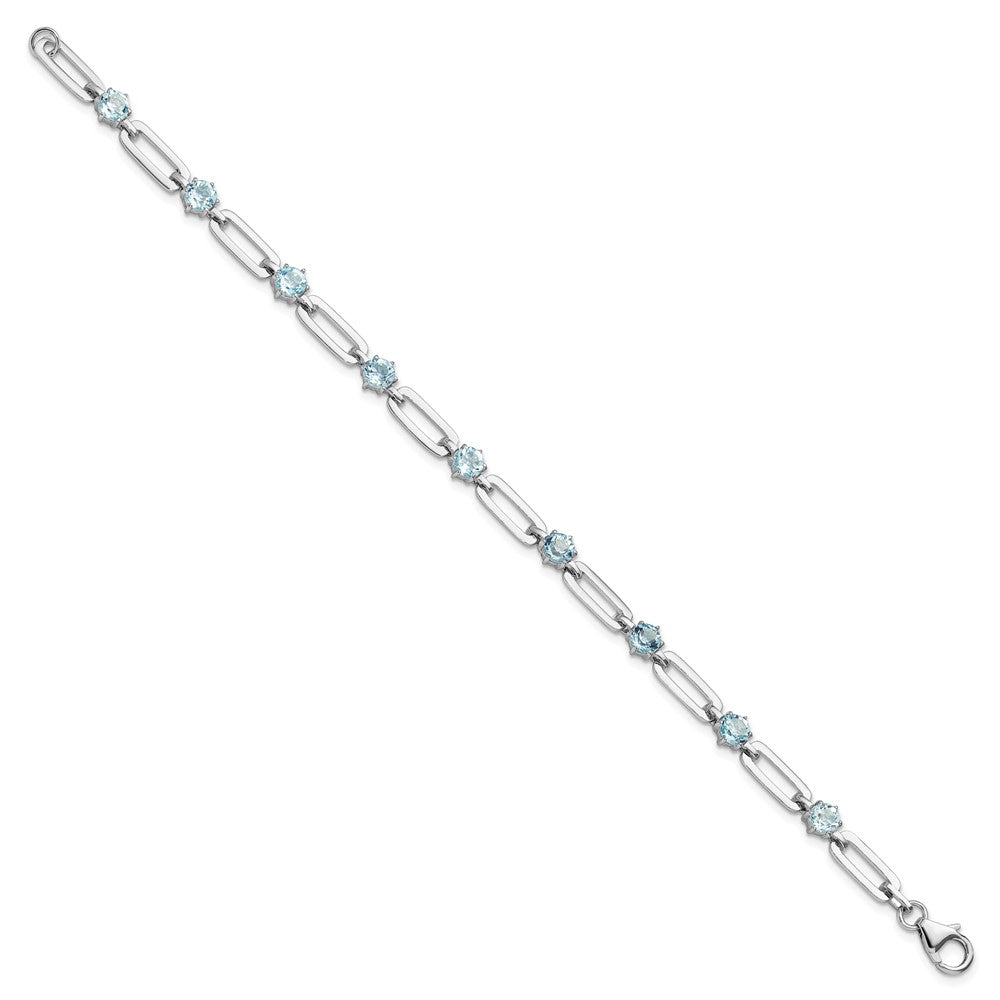 Sterling Silver Rhodium Plated 5mm 3.78BT Blue Topaz Paperclip Chain Bracelet