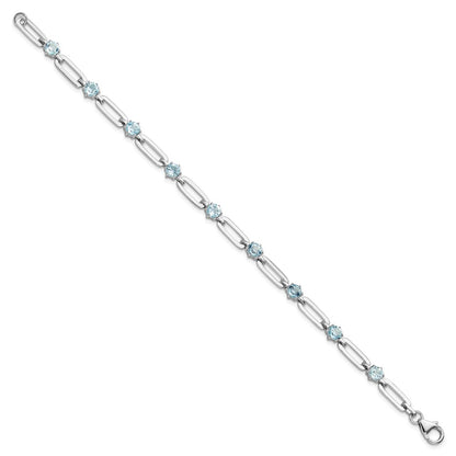 Sterling Silver Rhodium Plated 5mm 3.78BT Blue Topaz Paperclip Chain Bracelet