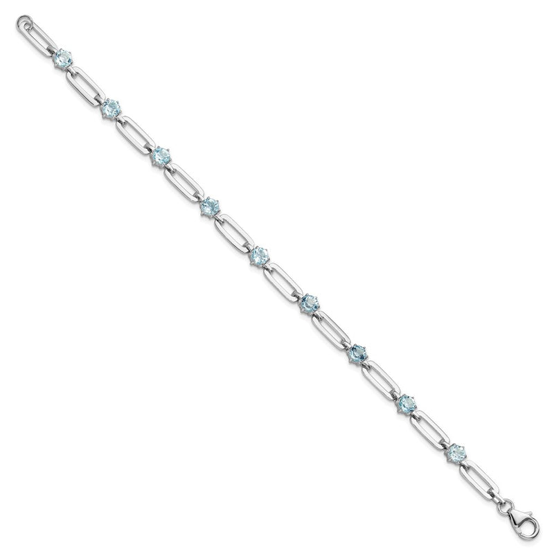 Sterling Silver Rhodium Plated 5mm 3.78BT Blue Topaz Paperclip Chain Bracelet