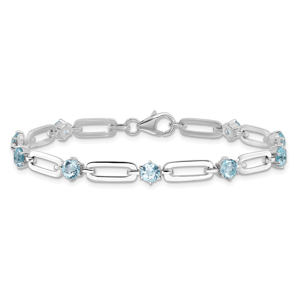 Sterling Silver Rhodium Plated 5mm 3.78BT Blue Topaz Paperclip Chain Bracelet