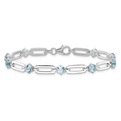 Sterling Silver Rhodium Plated 5mm 3.78BT Blue Topaz Paperclip Chain Bracelet