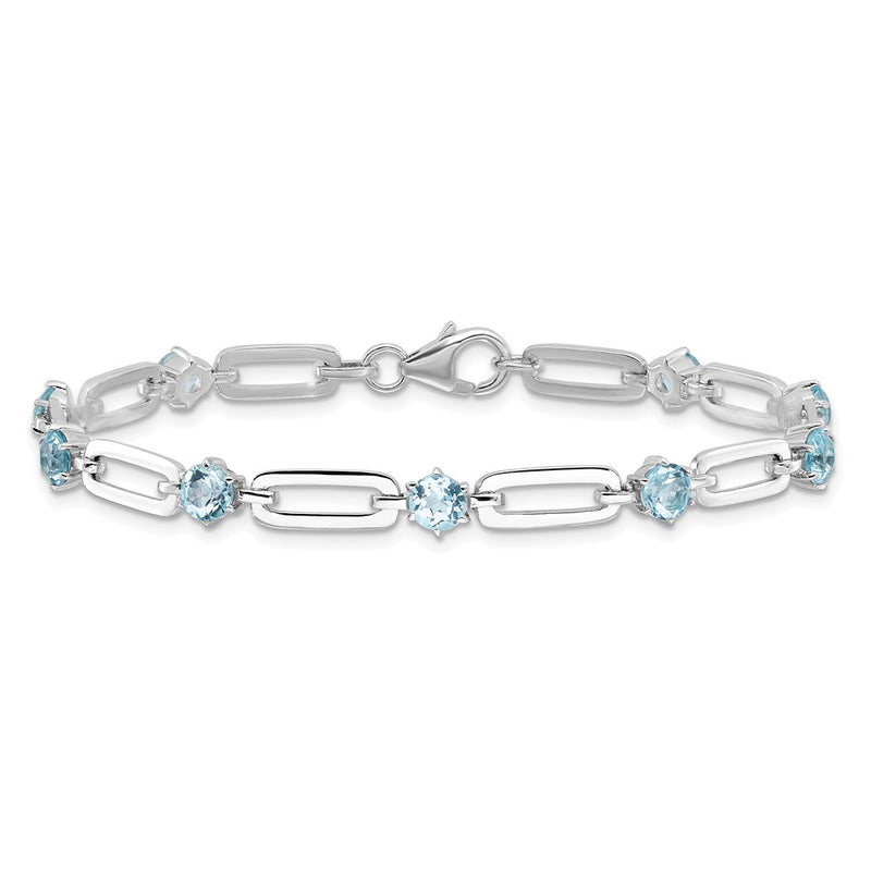 Sterling Silver Rhodium Plated 5mm 3.78BT Blue Topaz Paperclip Chain Bracelet