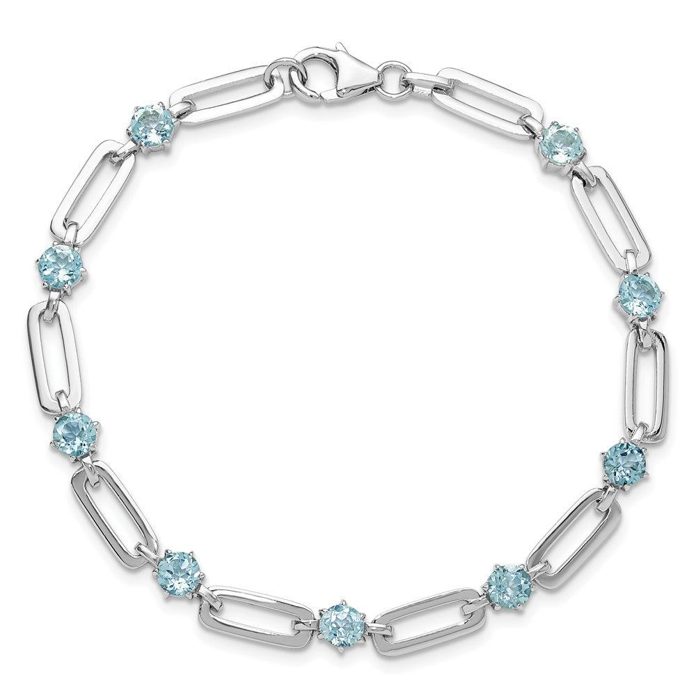 Sterling Silver Rhodium Plated 5mm 3.78BT Blue Topaz Paperclip Chain Bracelet