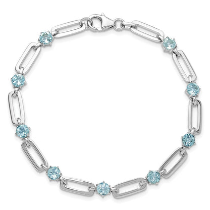 Sterling Silver Rhodium Plated 5mm 3.78BT Blue Topaz Paperclip Chain Bracelet