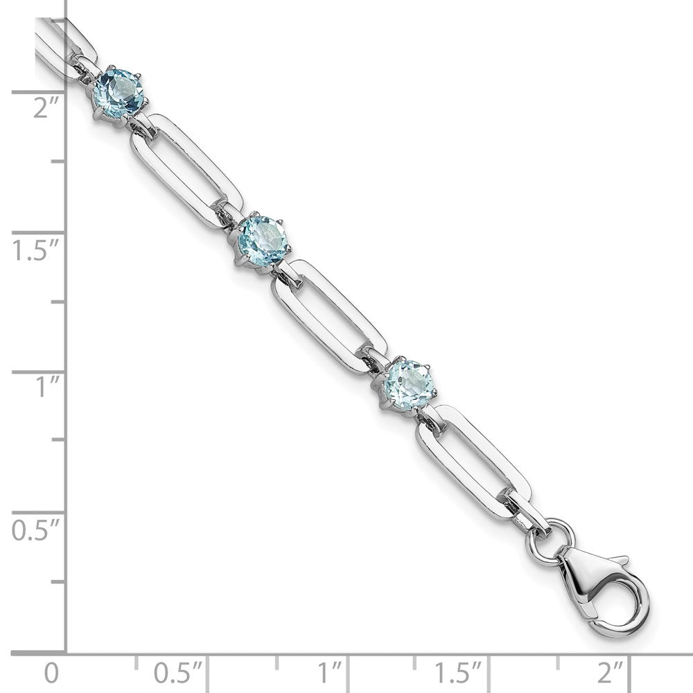 Sterling Silver Rhodium Plated 5mm 3.78BT Blue Topaz Paperclip Chain Bracelet