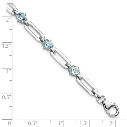Sterling Silver Rhodium Plated 5mm 3.78BT Blue Topaz Paperclip Chain Bracelet
