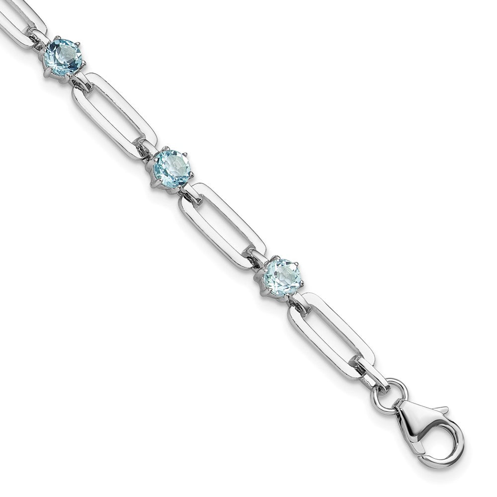 Sterling Silver Rhodium Plated 5mm 3.78BT Blue Topaz Paperclip Chain Bracelet