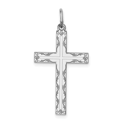 Sterling Silver Rhodium-Plated Laser Designed Cross Pendant