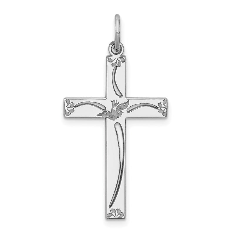 Sterling Silver Rhodium-Plated Laser Designed Cross Pendant