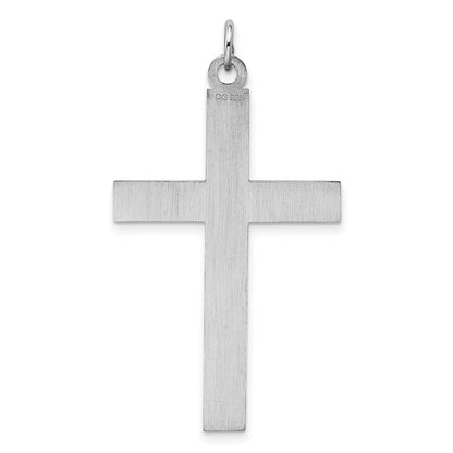 Sterling Silver Rh-Plated Satin & Polished Laser Designed Cross Pendant