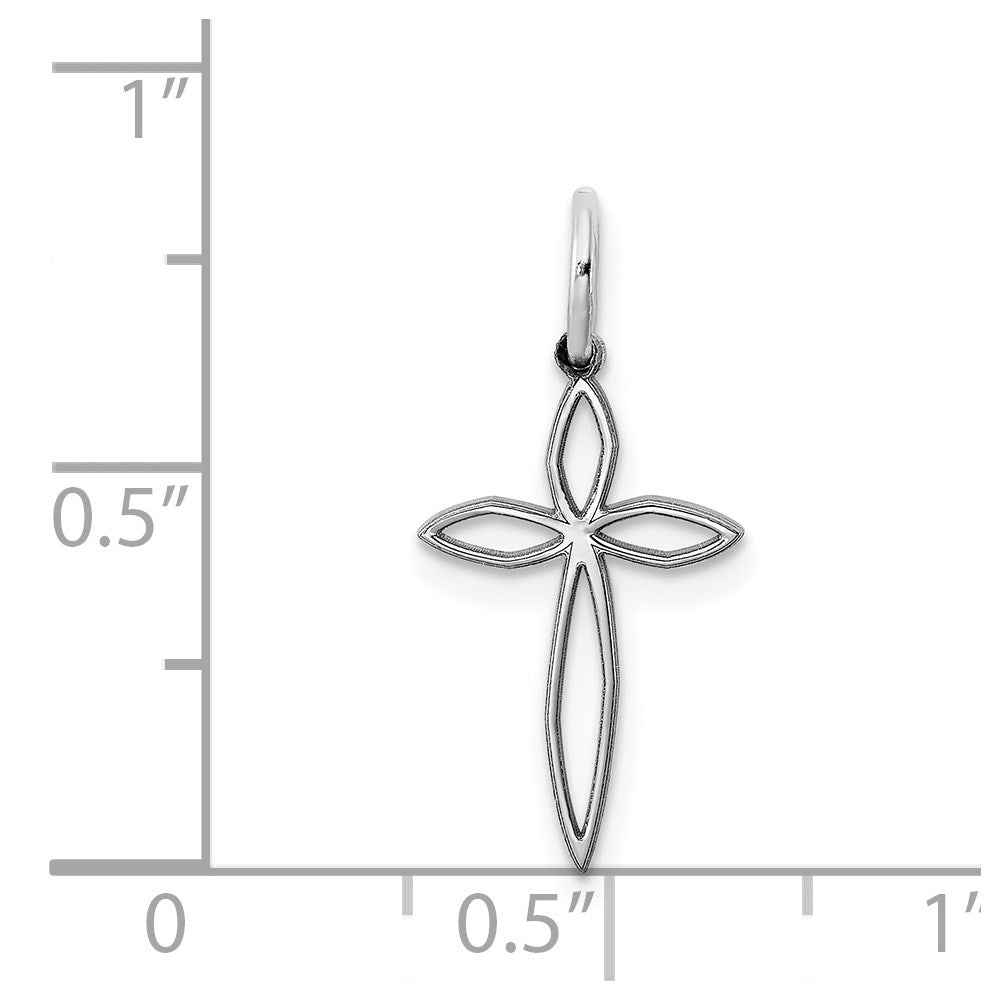 Sterling Silver Rhodium-Plated Laser Designed Cross Charm