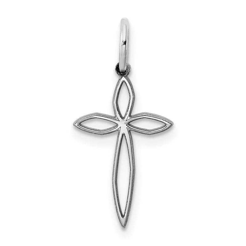 Sterling Silver Rhodium-Plated Laser Designed Cross Charm
