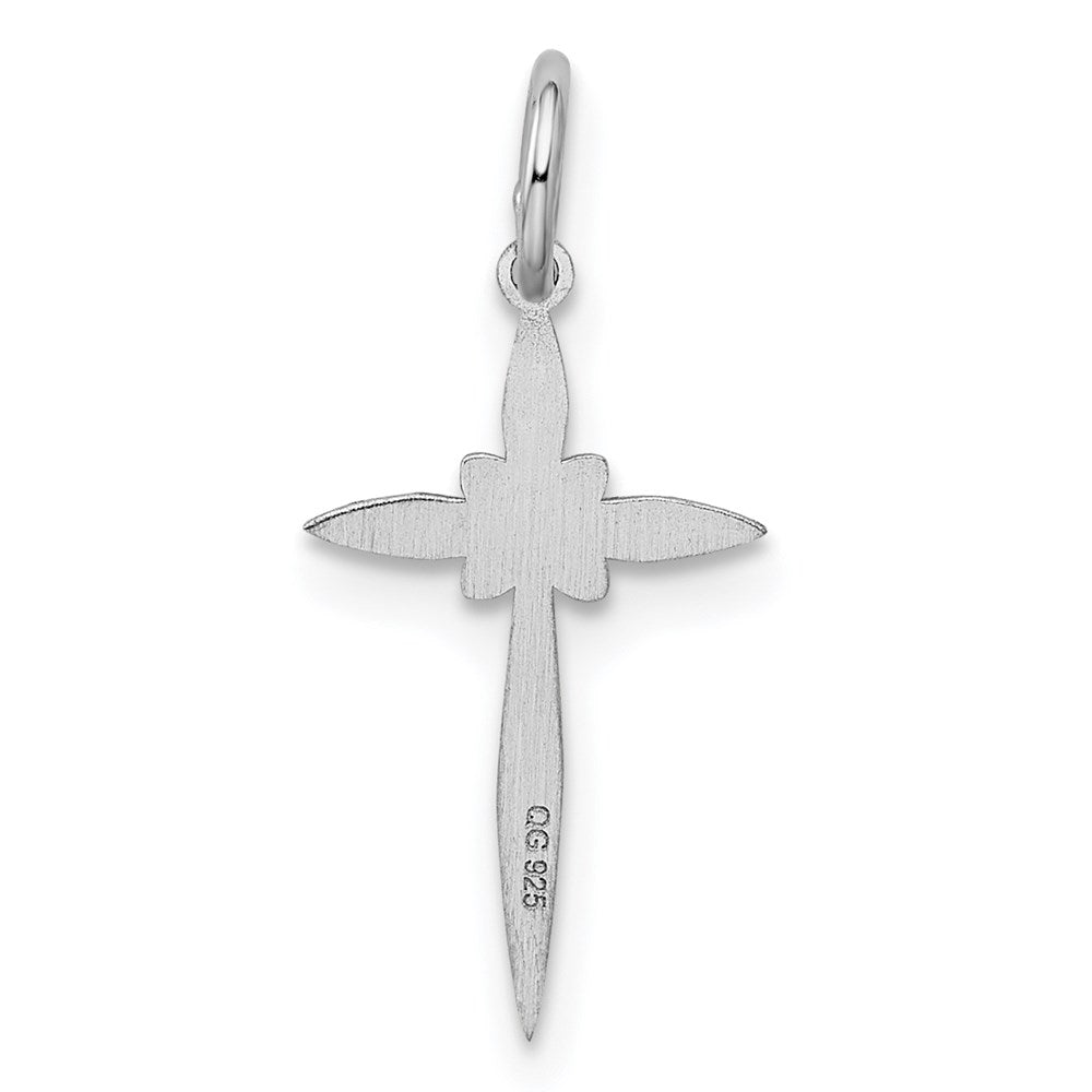 Sterling Silver Rhodium-Plated Laser Designed Cross Charm