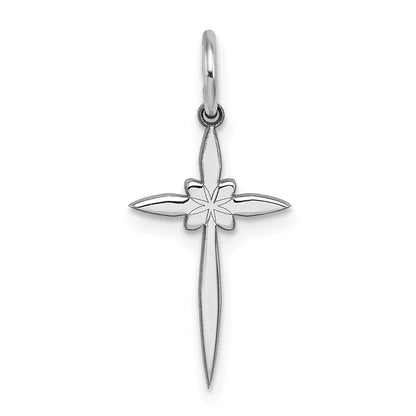 Sterling Silver Rhodium-Plated Laser Designed Cross Charm