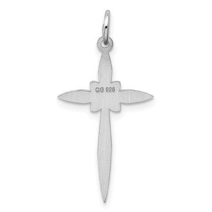 Sterling Silver Rhodium-Plated Laser Designed Cross Pendant