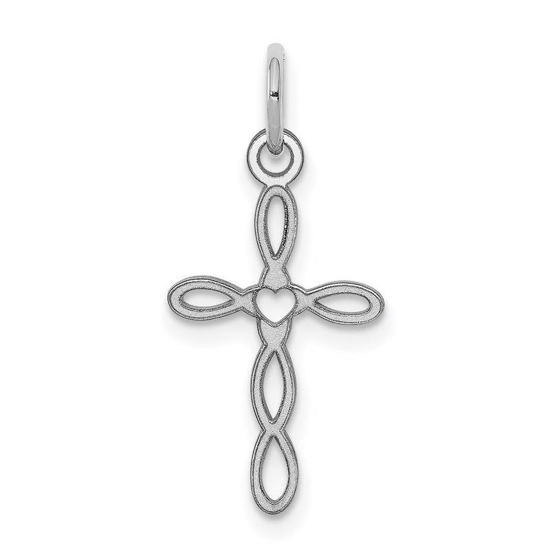 Sterling Silver Rhodium-Plated Laser Designed Cross Charm
