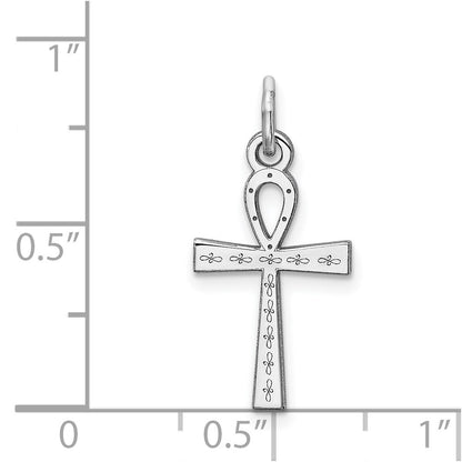 Sterling Silver Rhodium-Plated Laser Designed Cross Charm