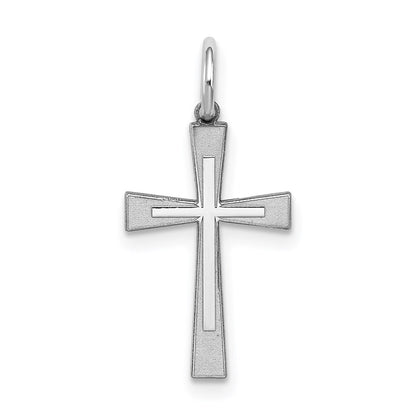 Sterling Silver Rhodium-Plated Laser Designed Cross Charm