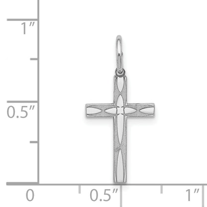 Sterling Silver Rhodium-Plated Laser Designed Cross Charm