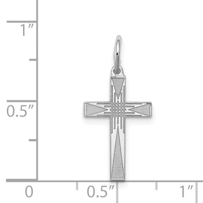 Sterling Silver Rhodium-Plated Laser Designed Cross Charm