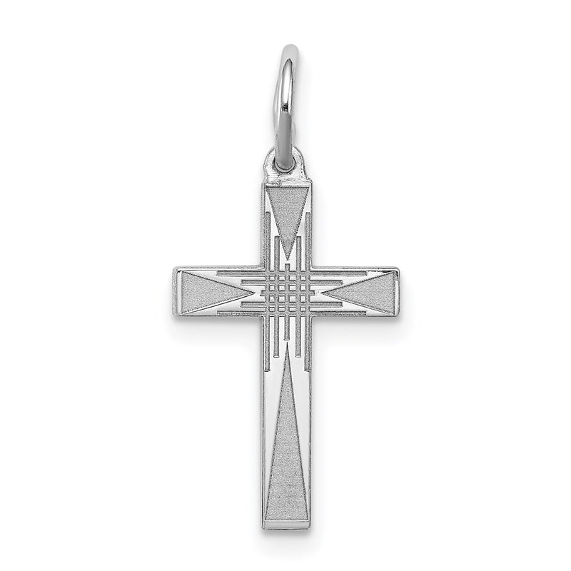 Sterling Silver Rhodium-Plated Laser Designed Cross Charm