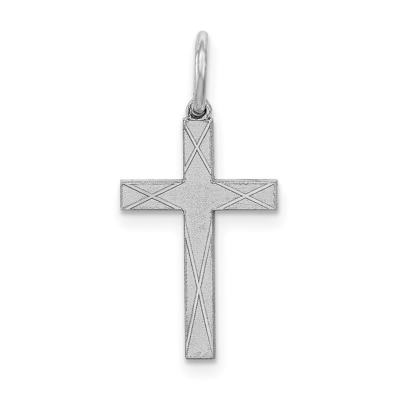 Sterling Silver Rhodium-Plated Laser Designed Cross Charm