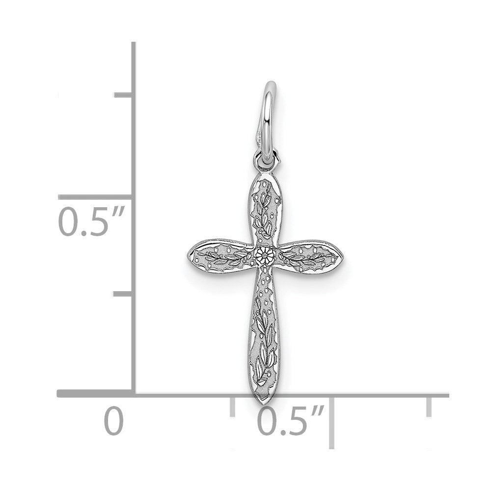 Sterling Silver Rhodium-Plated Laser Designed Cross Charm