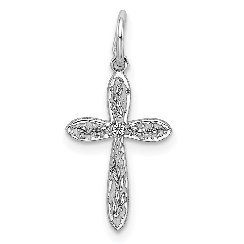 Sterling Silver Rhodium-Plated Laser Designed Cross Charm
