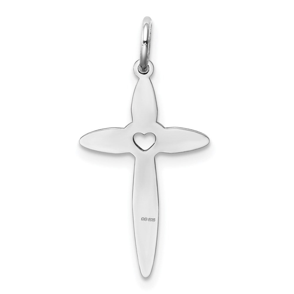 Sterling Silver Rhodium-Plated Laser Designed Cross Pendant