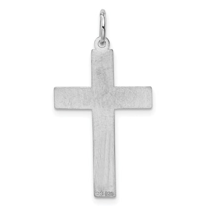 Sterling Silver Rhodium-Plated Laser Designed Cross Pendant