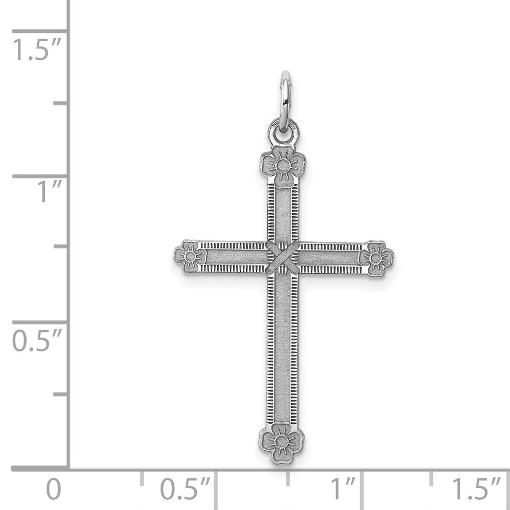 Sterling Silver Rh-Plt Laser Designed Crosterling Charm
